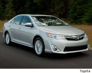 MSRP: $22,235 - $30,465 Invoice: $20,345 - $27,723 Fuel Economy: 25 mpg City, 35 mpg Highway  The Camry was also effected by the tsunami in 2011, but Toyota had another obstacle to deal with that year: Reverberating effects from its massive sudden acceleration recall, which cast a pall over the brand.  The Camry's sales rebound for 2012– it was up 31.2 percent compared to 2011 – show those issues are behind them. The company sold 404,886 Camry sedans in 2012.  "Toyota had the biggest year-over-year gains of any of the Big Six manufacturers, which just adds more evidence that its unintended acceleration issues are officially in the rear view mirror," said Jessica Caldwell, senior analyst at Edmunds.com.  The new Camry was unveiled in 2011 as a 2012 model.  Research the Toyota Camry Toyota Camry Photos & Information Toyota Camry Best Deals Toyota Camry Local Dealer Price Quote