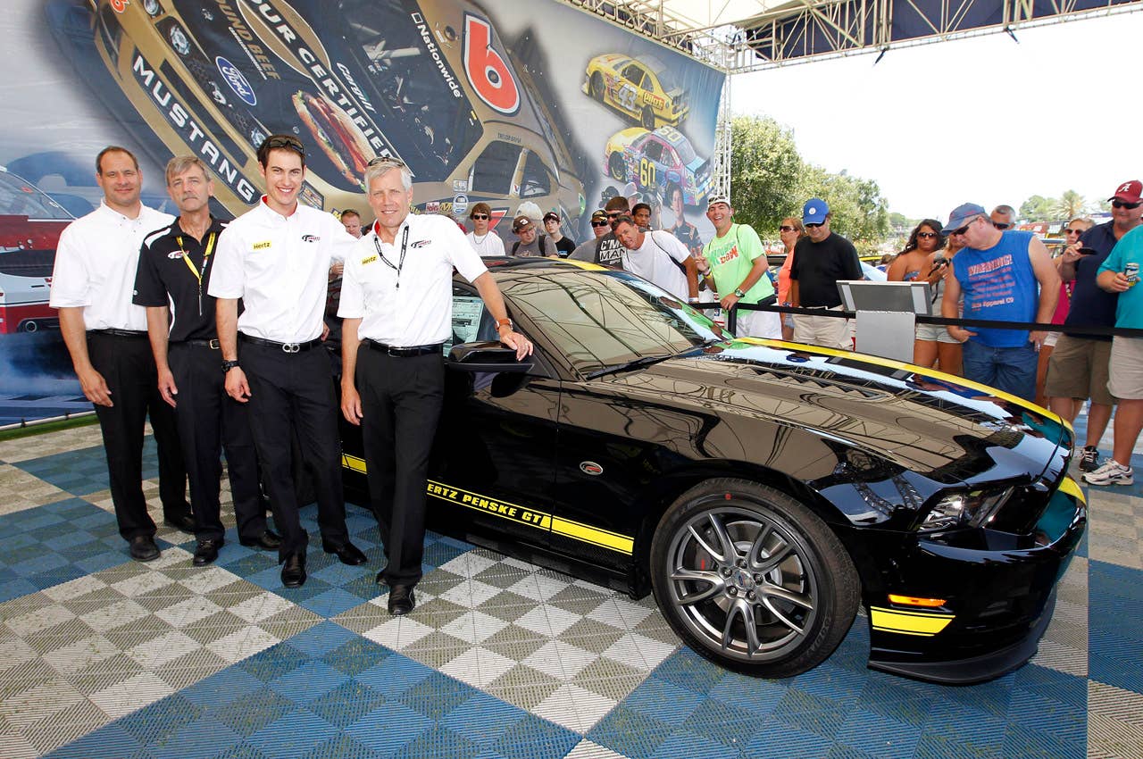 from left to right: Pat DiMarco, Ford Racing; Paul Sheldon, Hertz; Joey Logano, Penske Racing; Bud Denker, Penske Corp.
