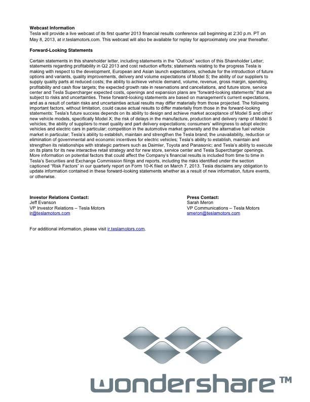 Tesla Motors, Inc. – First Quarter 2013 Shareholder Letter
