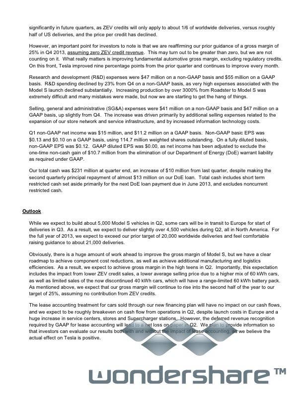 Tesla Motors, Inc. – First Quarter 2013 Shareholder Letter