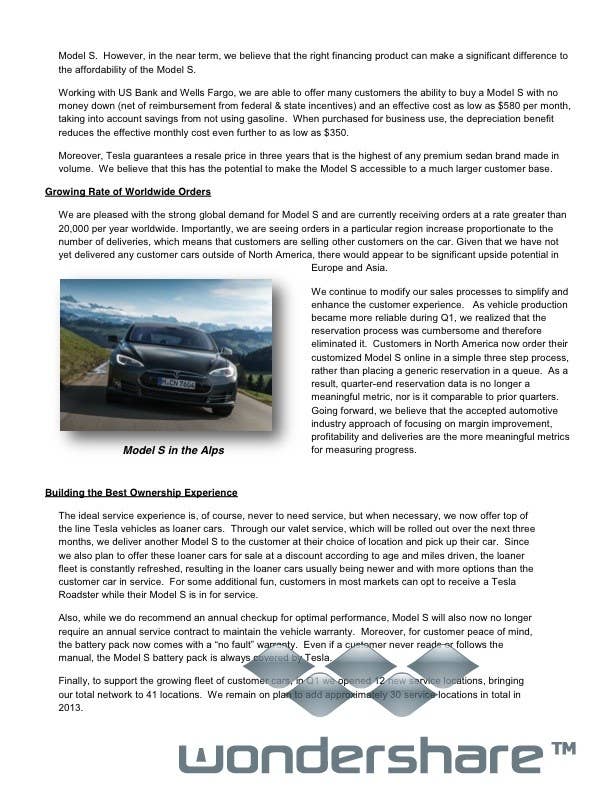 Tesla Motors, Inc. – First Quarter 2013 Shareholder Letter