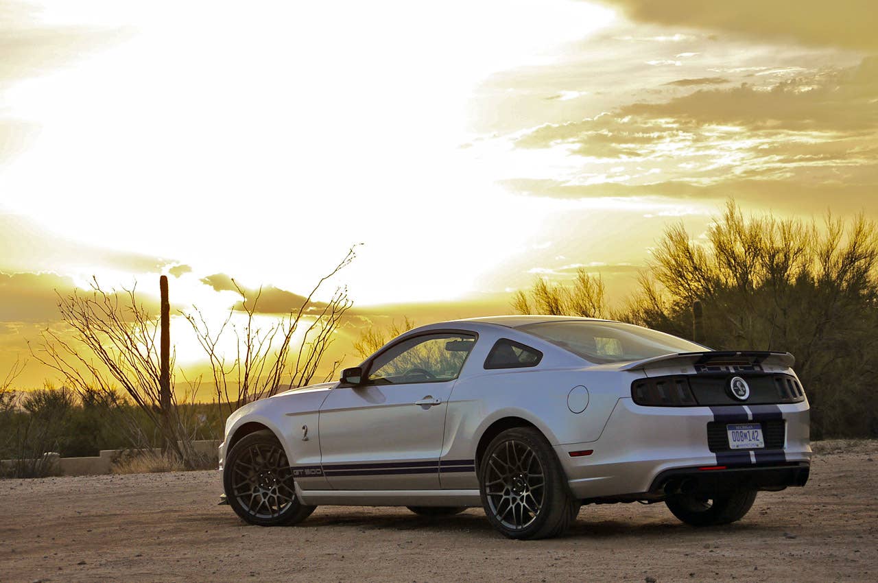 2013 Ford Shelby GT500 rear 3/4 view