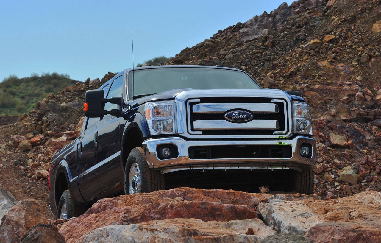 PHOENIX, AZ., March 2, 2010--The The 2011 Ford F-Series Super Duty demonstrates improved off-road capability. New available off-road features include electronic locking rear differential, new Hill Descent Control and all-new transfer case skid plate. Photo by:  Sam VarnHagen/Ford Motor Co. (3/8/2010)