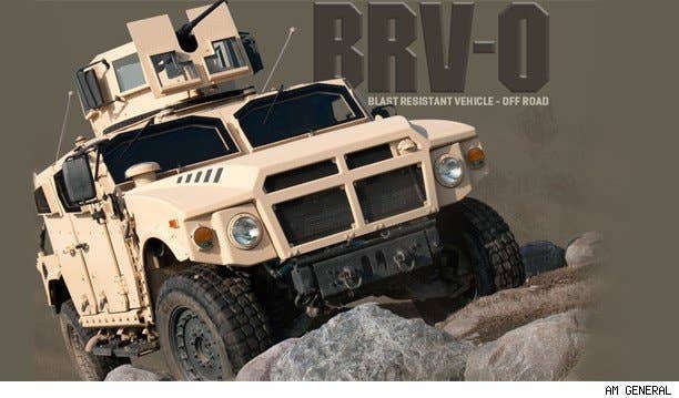 BRV-O (Blast Resistant Vehicle Off Road) Builder: AM General LLC Notable: Introduced this May in Detroit, the BRV-O features a 3.2-liter V-6 that produces 300 horsepower and 500 pound-feet of torque. Completely configurable to whatever the military needs, the BRV-O also includes a self-leveling suspension, a variety of armaments and armor.