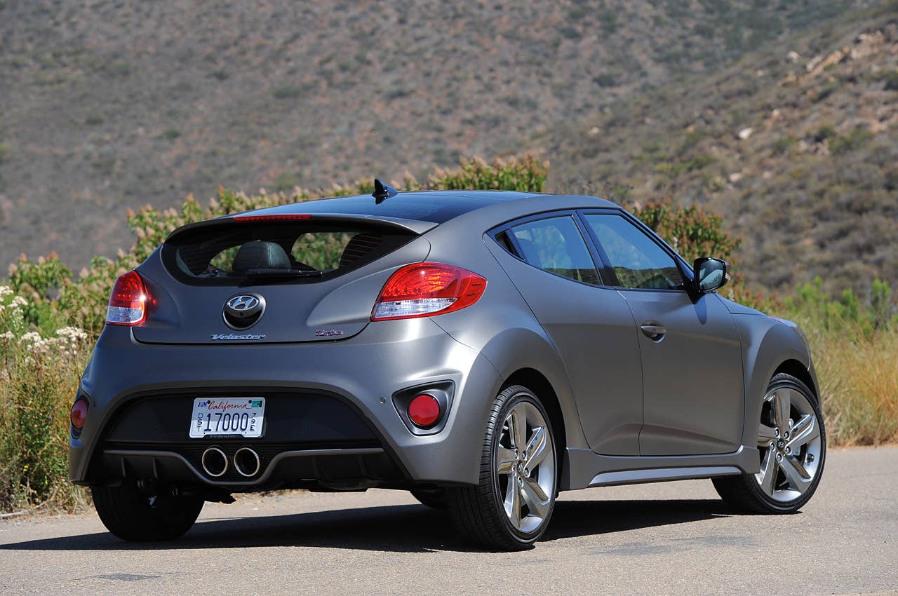 2013 Hyundai Veloster Turbo rear 3/4 view