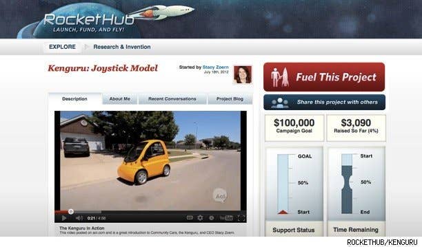 Kenguru is seeking to bring a joystick-driven model to market through aRocketHub funding project. This will make the EV accessible to power chair users.