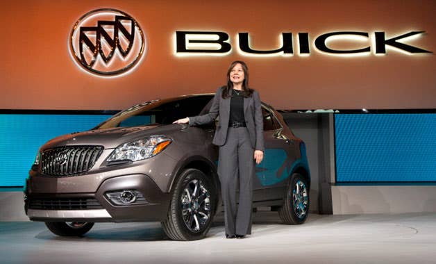 GM's Mary Barra with Buick Encore at reveal