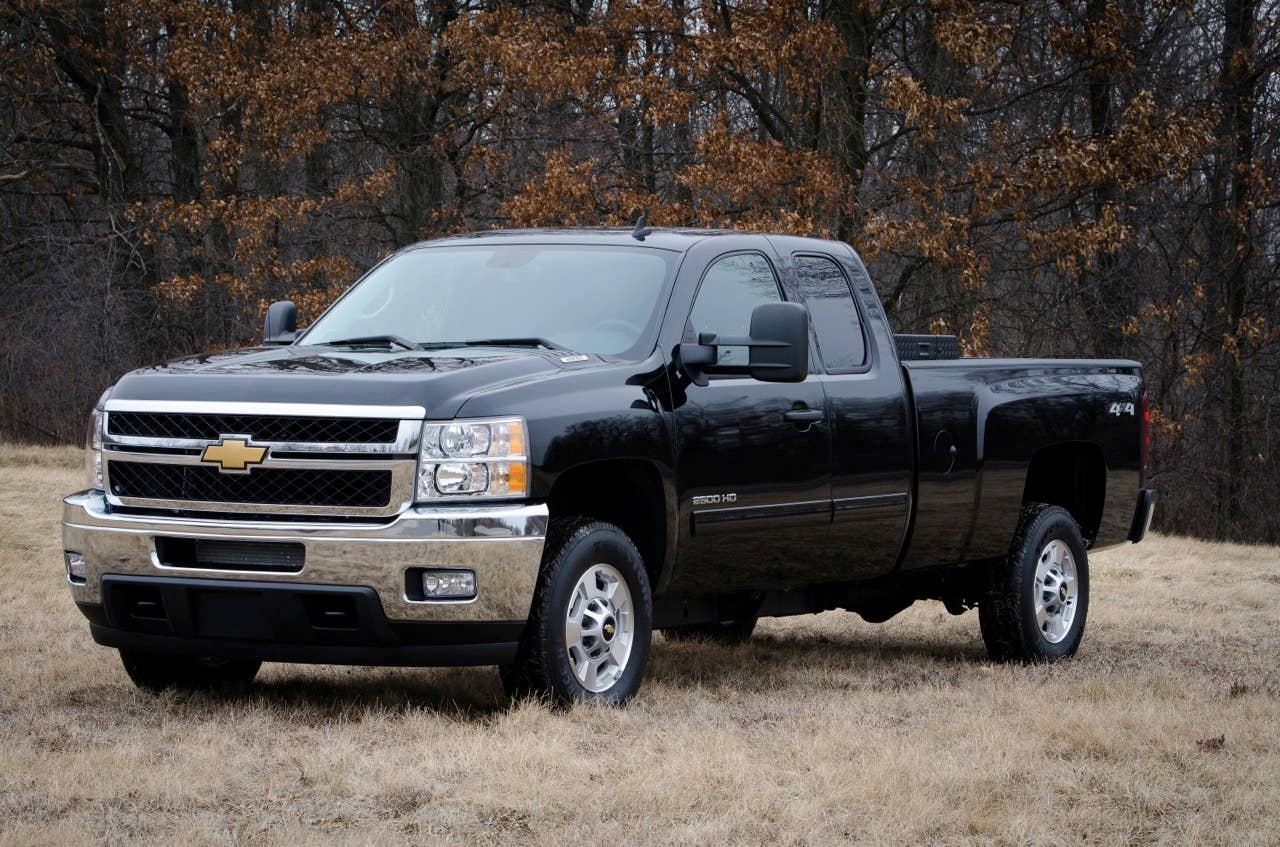 The 2013 bi-fuel Chevrolet Silverado HD includes a compressed natural gas (CNG) capable engine that seamlessly transitions between CNG and gas fuel systems. The bi-fuel Silverado HD will be covered by General Motors' extensive warranty, and will meet all EPA and CARB emission certification requirements. (Photo by James Fassinger for Chevrolet)