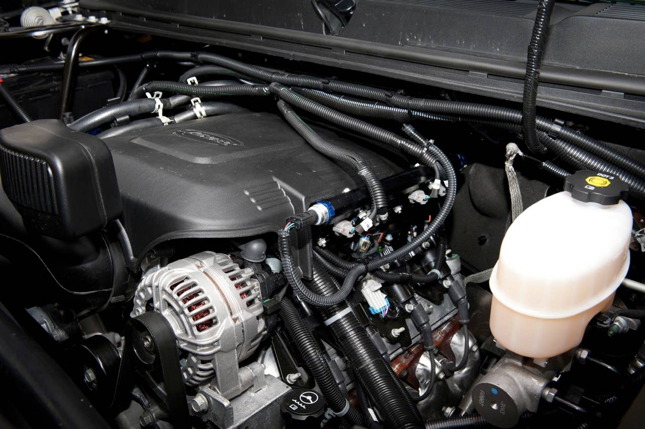 The 2013 bi-fuel Chevrolet Silverado HD features a compressed natural gas (CNG) capable Vortec 6.0L V8 engine. The bi-fuel Silverado HD will be covered by General Motors' three-year, 36,000-mile new vehicle limited warranty and five-year, 100,000-mile limited powertrain warranty. (Photo by James Fassinger for Chevrolet)