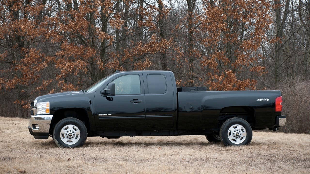 The 2013 bi-fuel Chevrolet Silverado HD includes a compressed natural gas (CNG) capable engine that seamlessly transitions between CNG and gas fuel systems. The bi-fuel Silverado HD will be covered by General Motors' extensive warranty, and will meet all EPA and CARB emission certification requirements. (Photo by James Fassinger for Chevrolet)
