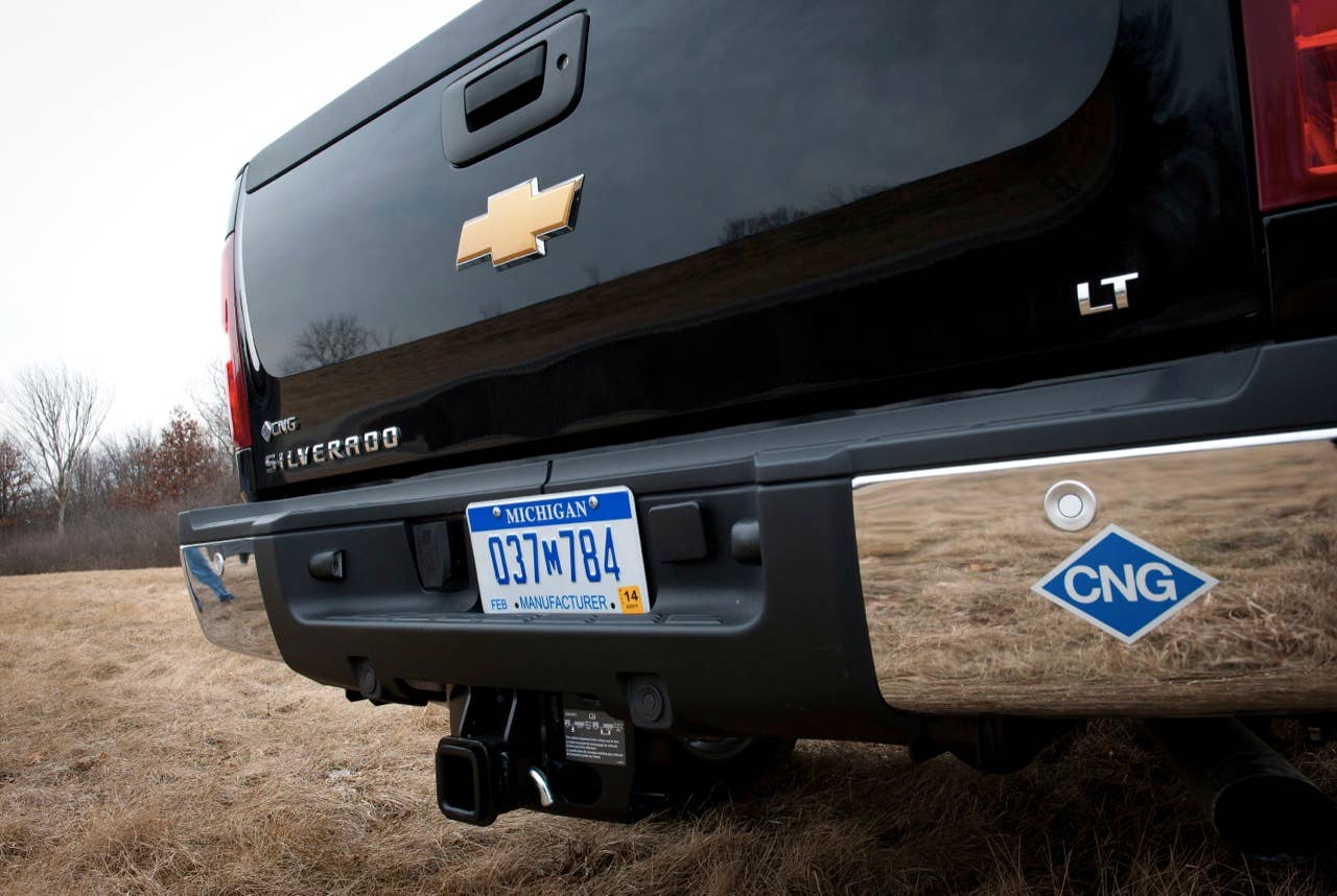 The 2013 bi-fuel Chevrolet Silverado HD will be covered by General Motors' three-year, 36,000-mile new vehicle limited warranty; five-year, 100,000-mile limited powertrain warranty; and vehicle emissions warranty. The bi-fuel Silverado HD meets all EPA and CARB emission certification requirements. (Photo by James Fassinger for Chevrolet)