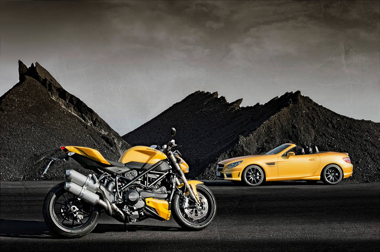 Mercedes-Benz SLK 55 AMG and Ducati Streetfighter 848