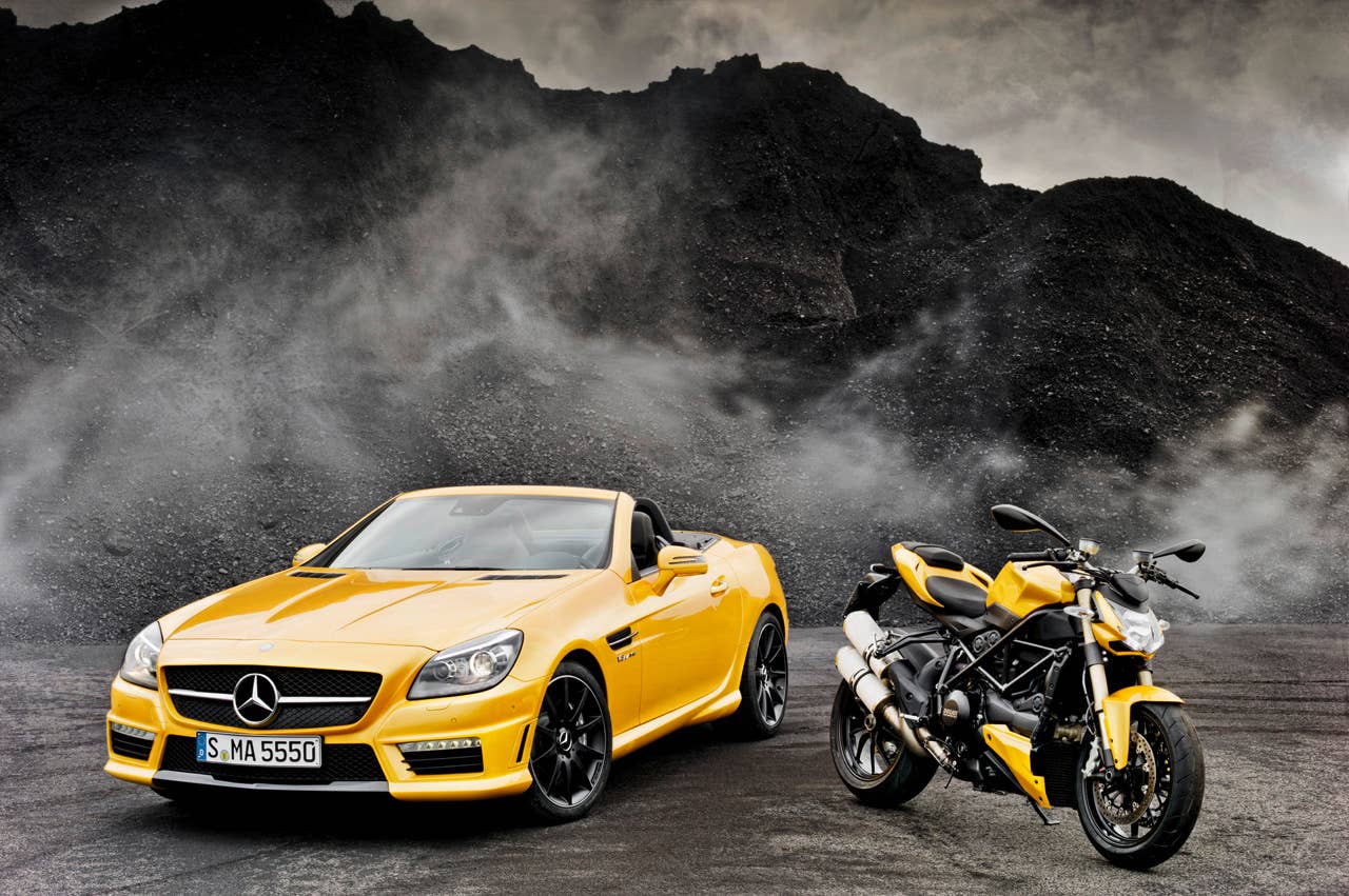 Mercedes-Benz SLK 55 AMG and Ducati Streetfighter 848