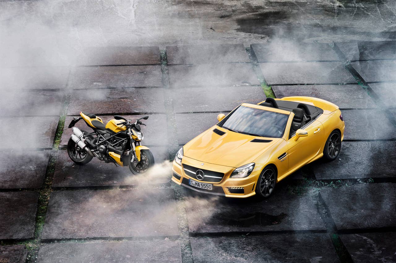 Mercedes-Benz SLK 55 AMG and Ducati Streetfighter 848