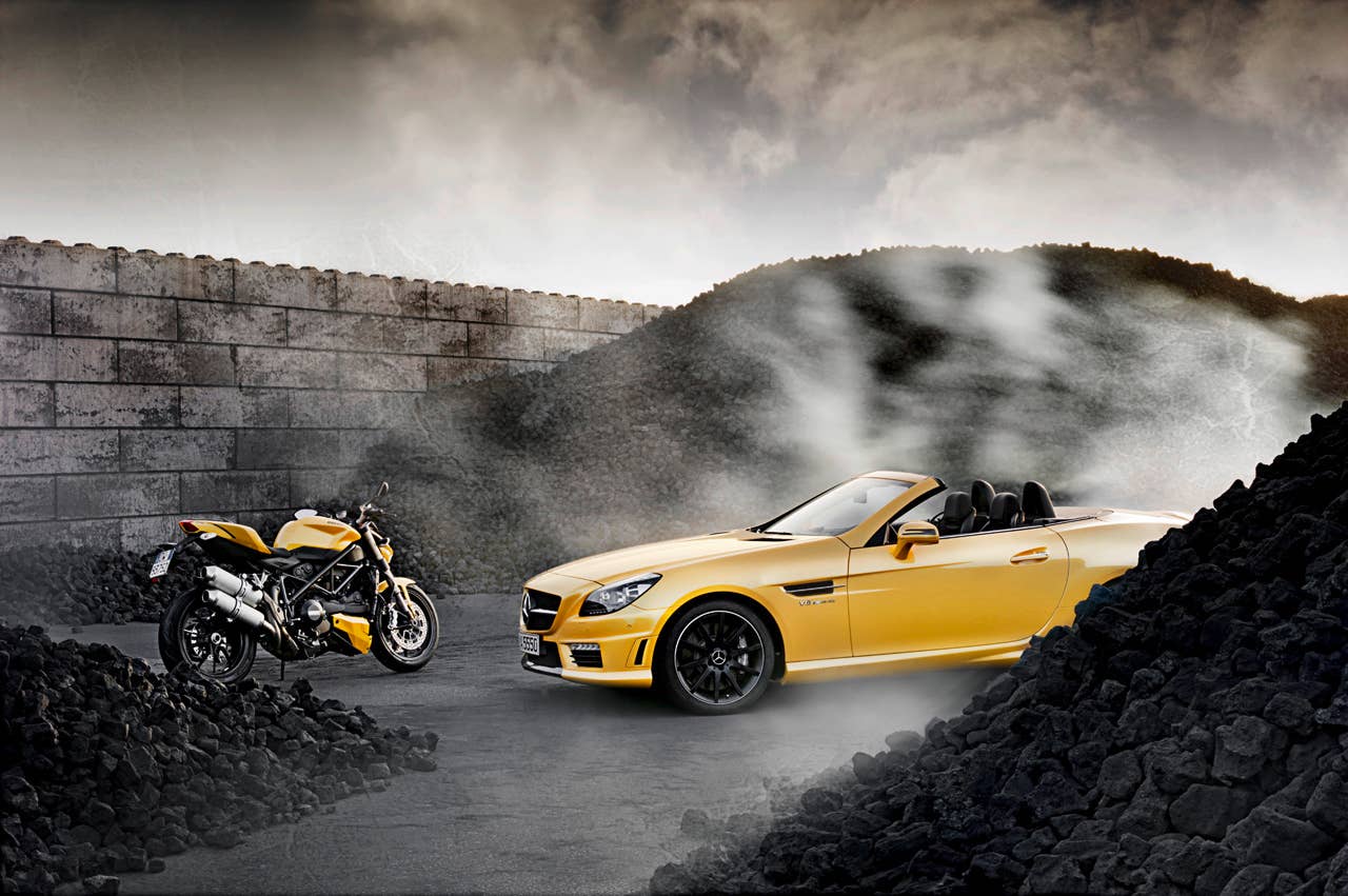 Mercedes-Benz SLK 55 AMG and Ducati Streetfighter 848
