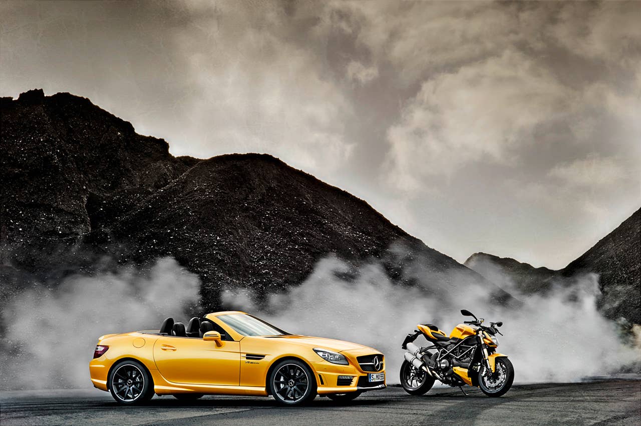 Mercedes-Benz SLK 55 AMG and Ducati Streetfighter 848