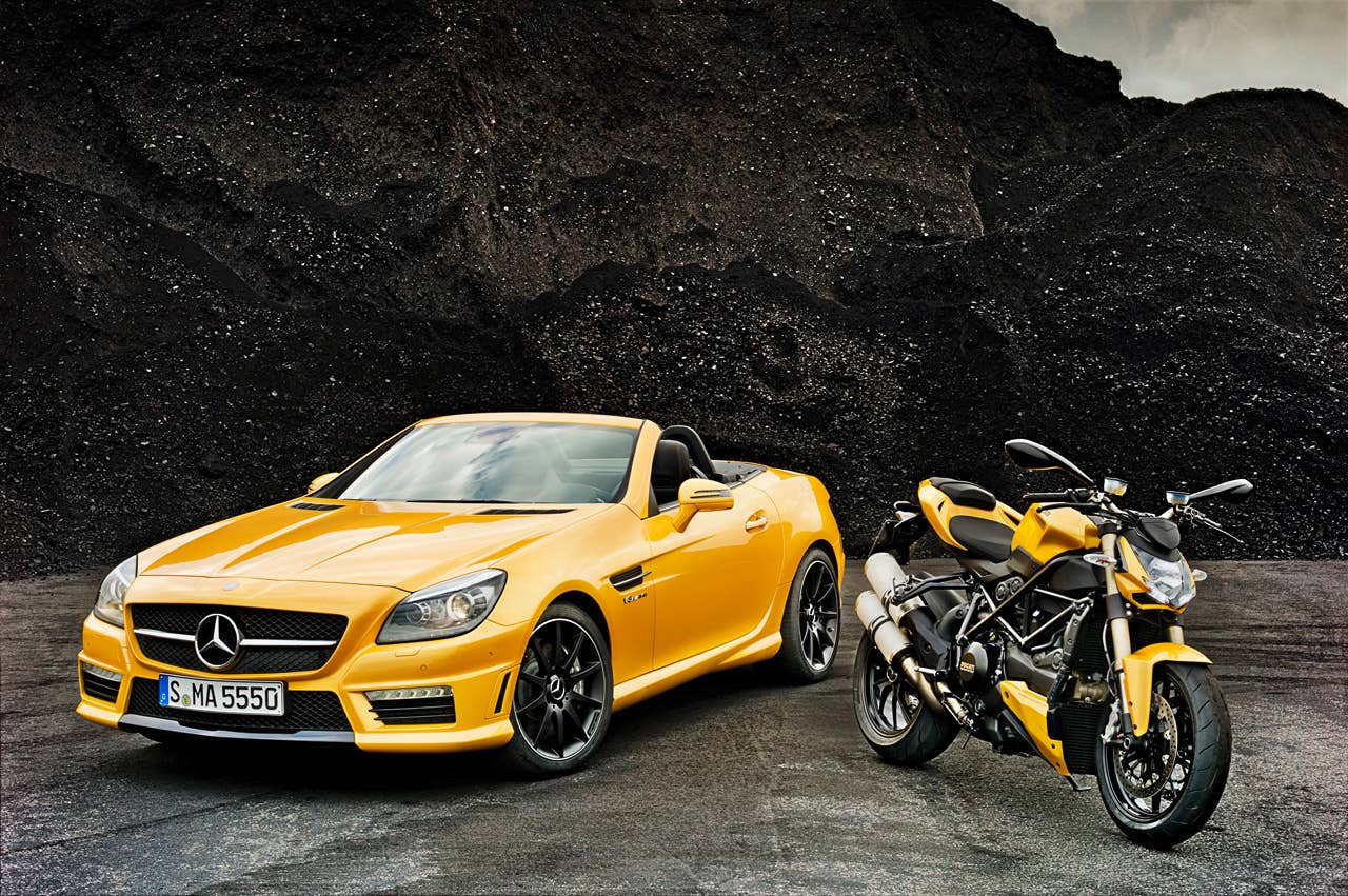 Mercedes-Benz SLK 55 AMG and Ducati Streetfighter 848