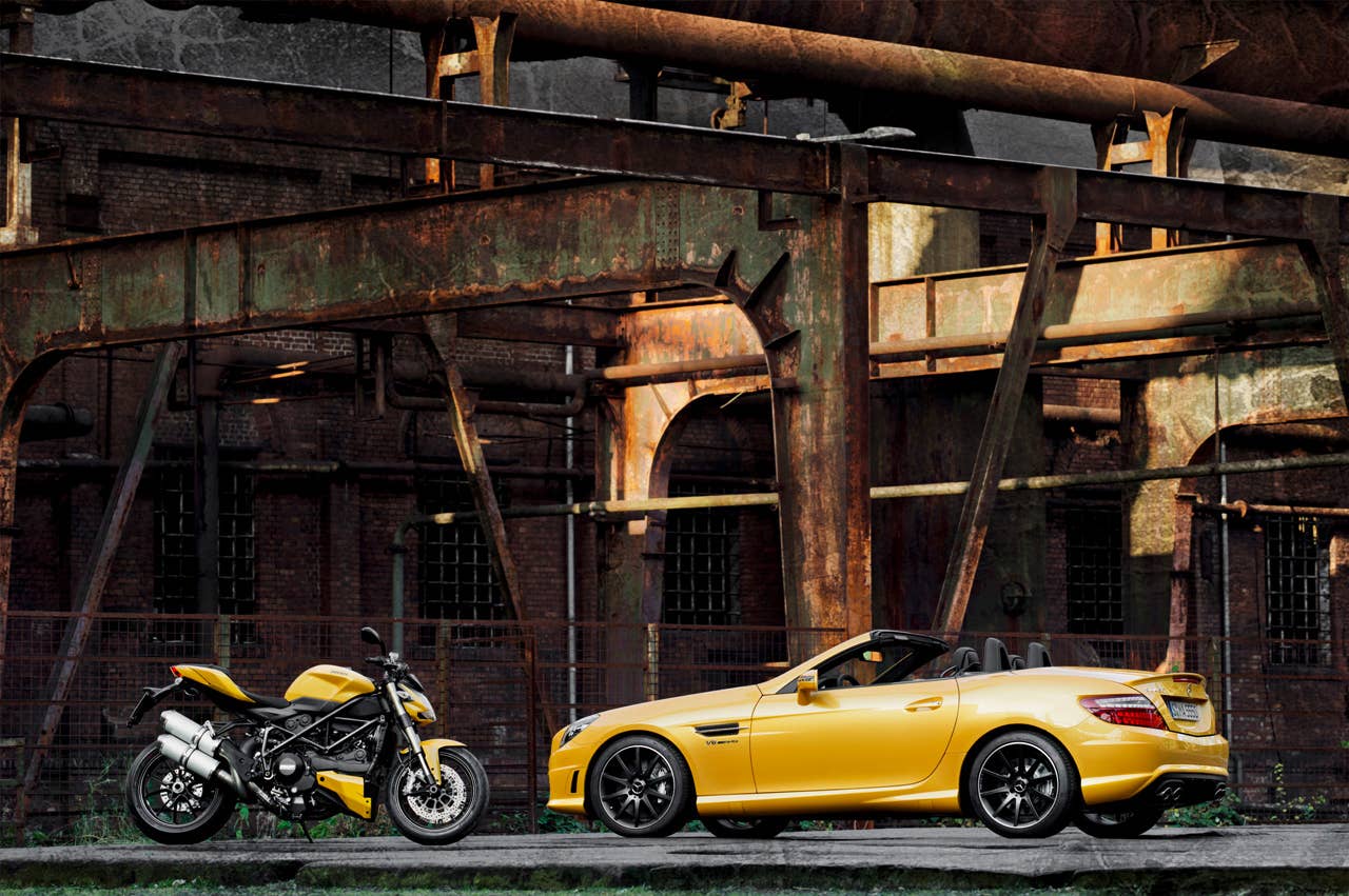 Mercedes-Benz SLK 55 AMG and Ducati Streetfighter 848