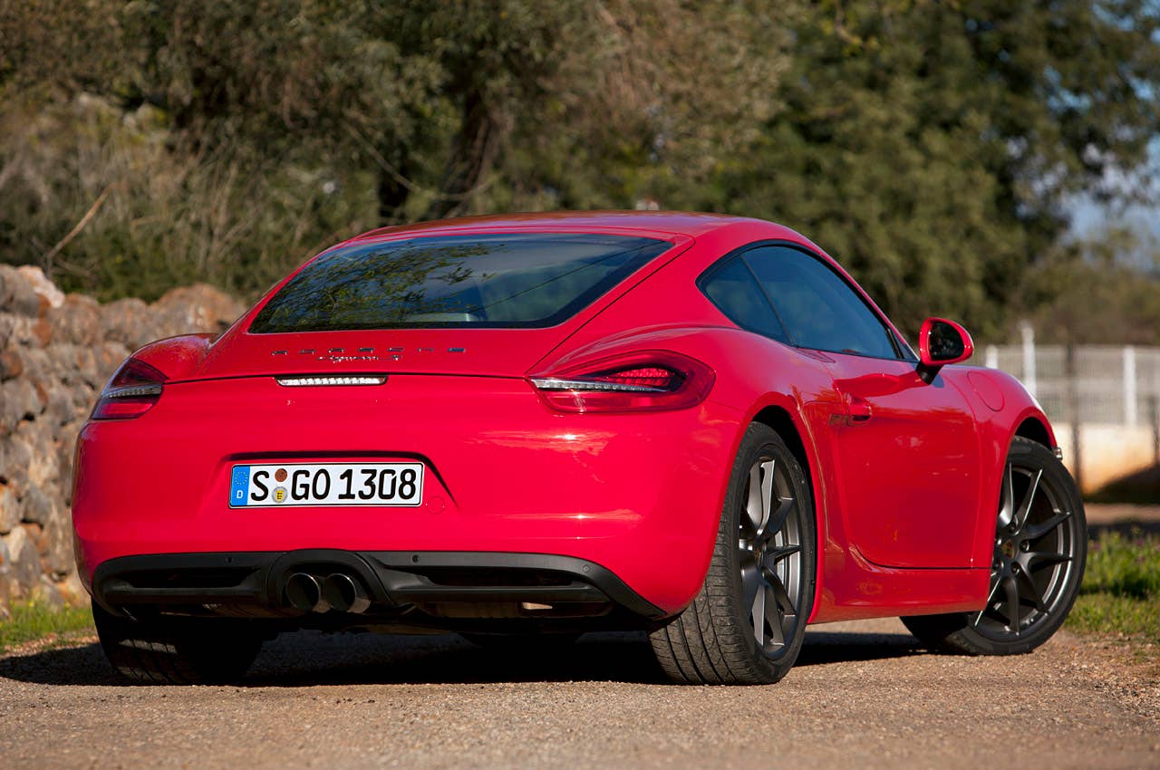 2014 Porsche Cayman S rear 3/4 view