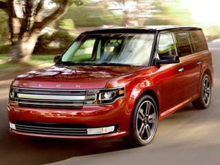 Sticker price: $31,100 to $44,120  Invoice: $29,312 to $41,143  Fuel economy: 18 city/25 highway  In recent years, the Flex has been a terrific alternative for parents who want a third row of seats without the stigma of a minivan along with them.  It’s powered by a 285-horsepower, V6 engine and comes with 83.2 cubic feet of cargo room. It may be the only car on the market that is more boxy than a Volvo, but the exterior styling on the Flex also looks plenty rugged. We like its look and performance. Six airbags come standard. The ride is quiet. The only demerit here is Ford’s pesky MyFord Touch infotainment system.