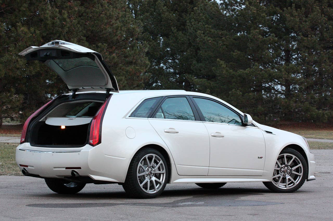 2011 Cadillac CTS-V Sport Wagon rear 3/4 view