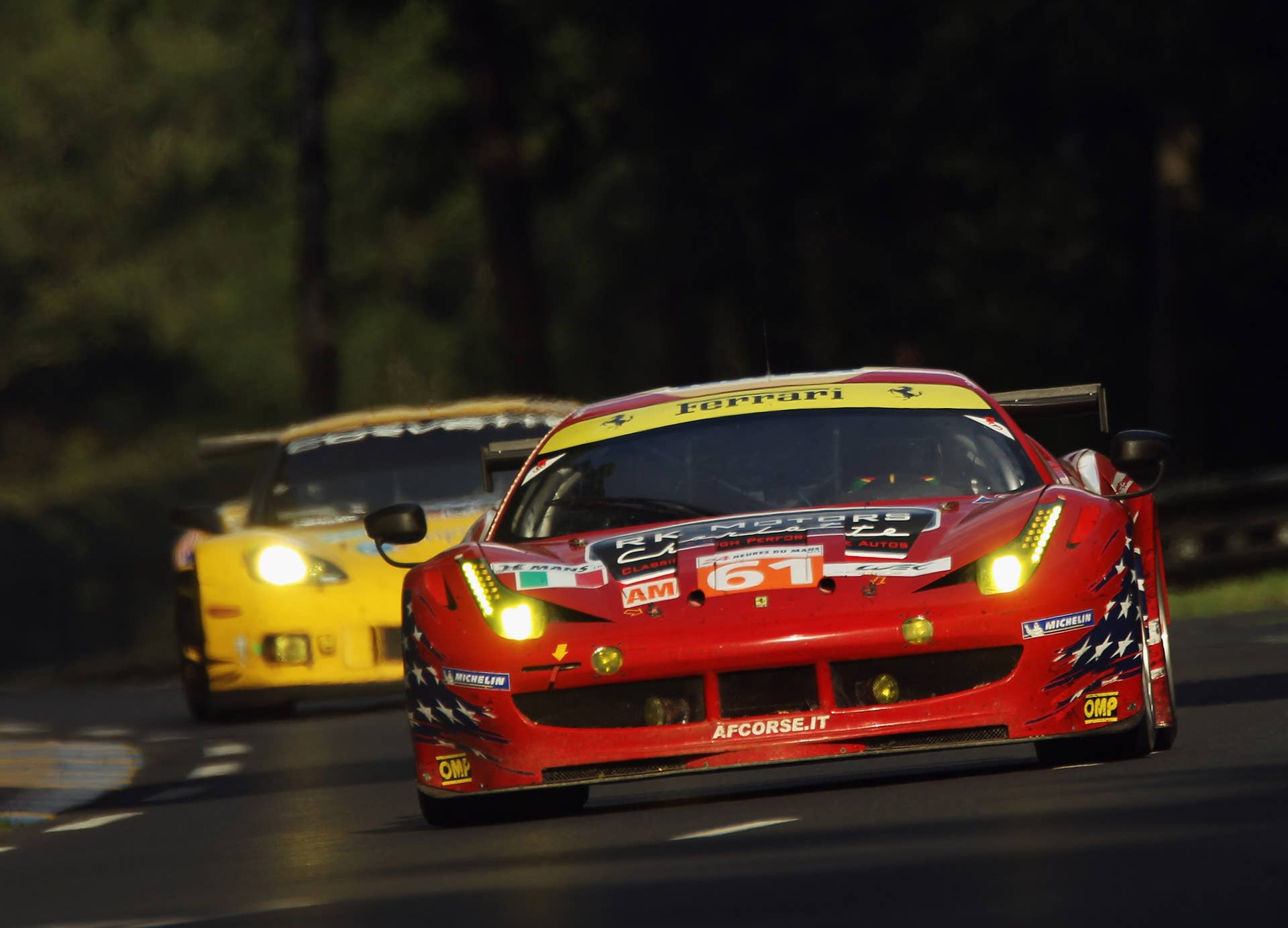 LE MANS, FRANCE - JUNE 16:  The AF - Corse Michael Waltrip Racing Ferrari 458 of Robert Kauffman, Rui Aguas and Brian Vickers in action during Le Mans 24 Hour race at the Circuit de la Sarthe on June 16, 2012 in Le Mans, France.  (Photo by Bryn Lennon/Getty Images)