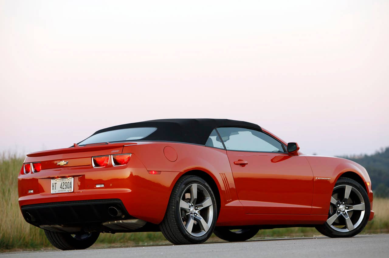 2011 Chevrolet Camaro SS Convertible rear 3/4 view