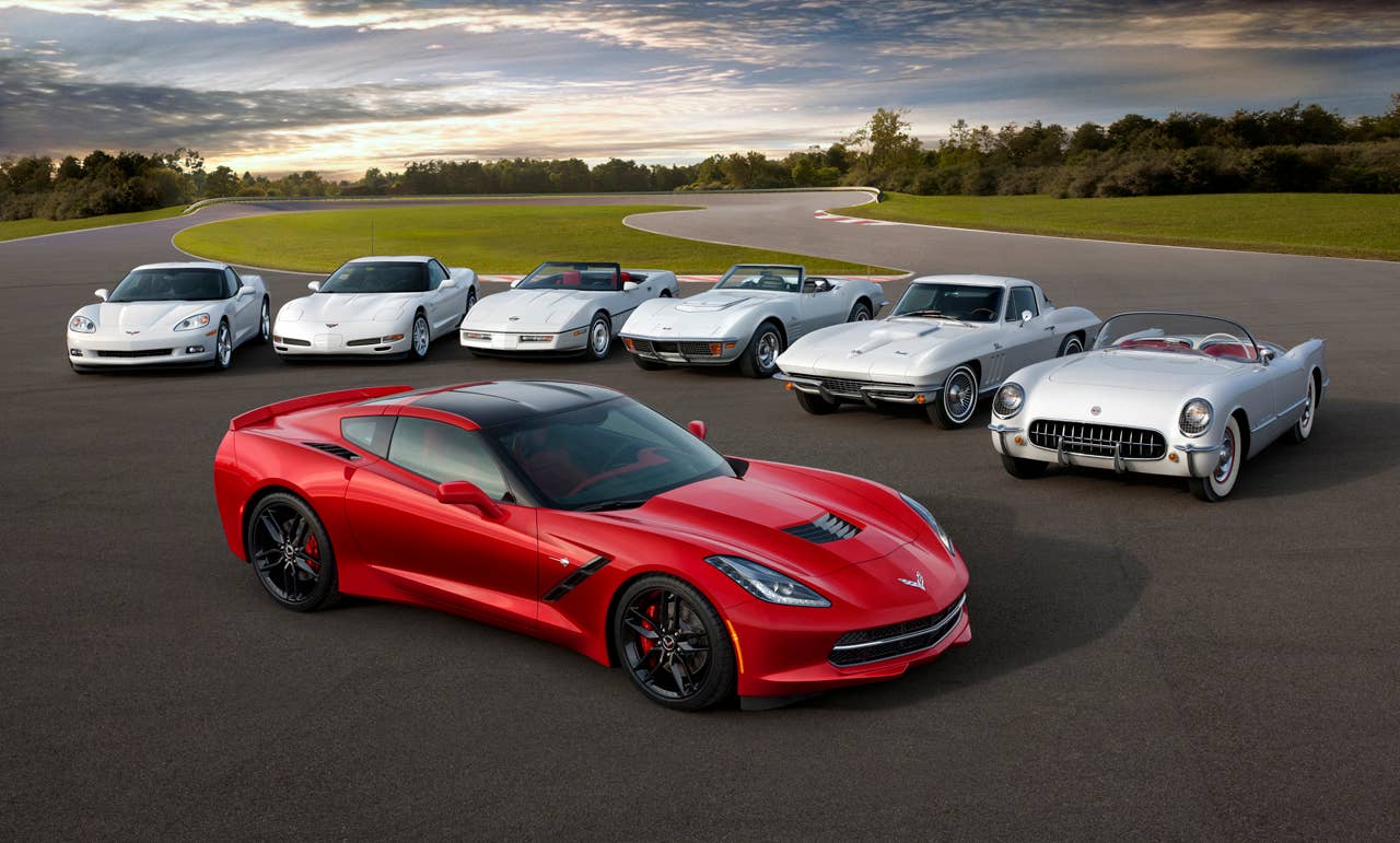 Seven generations of the Chevrolet Corvette.Ã?Â Each generation of the Corvette has been defined by all-new or significantly revised design, architecture and technology features Ã¢â?¬â?? including powertrain and chassis/suspension technologies Ã¢â?¬â?? that have helped the car maintain its position as the best-selling premium sports car in America.