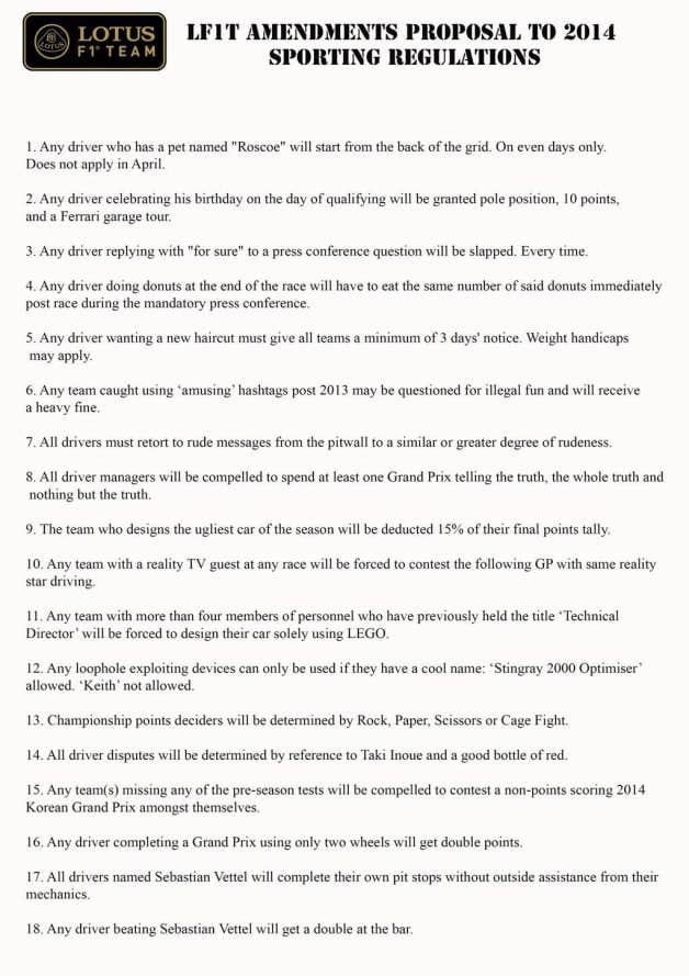 Lotus F1 Rule Changes