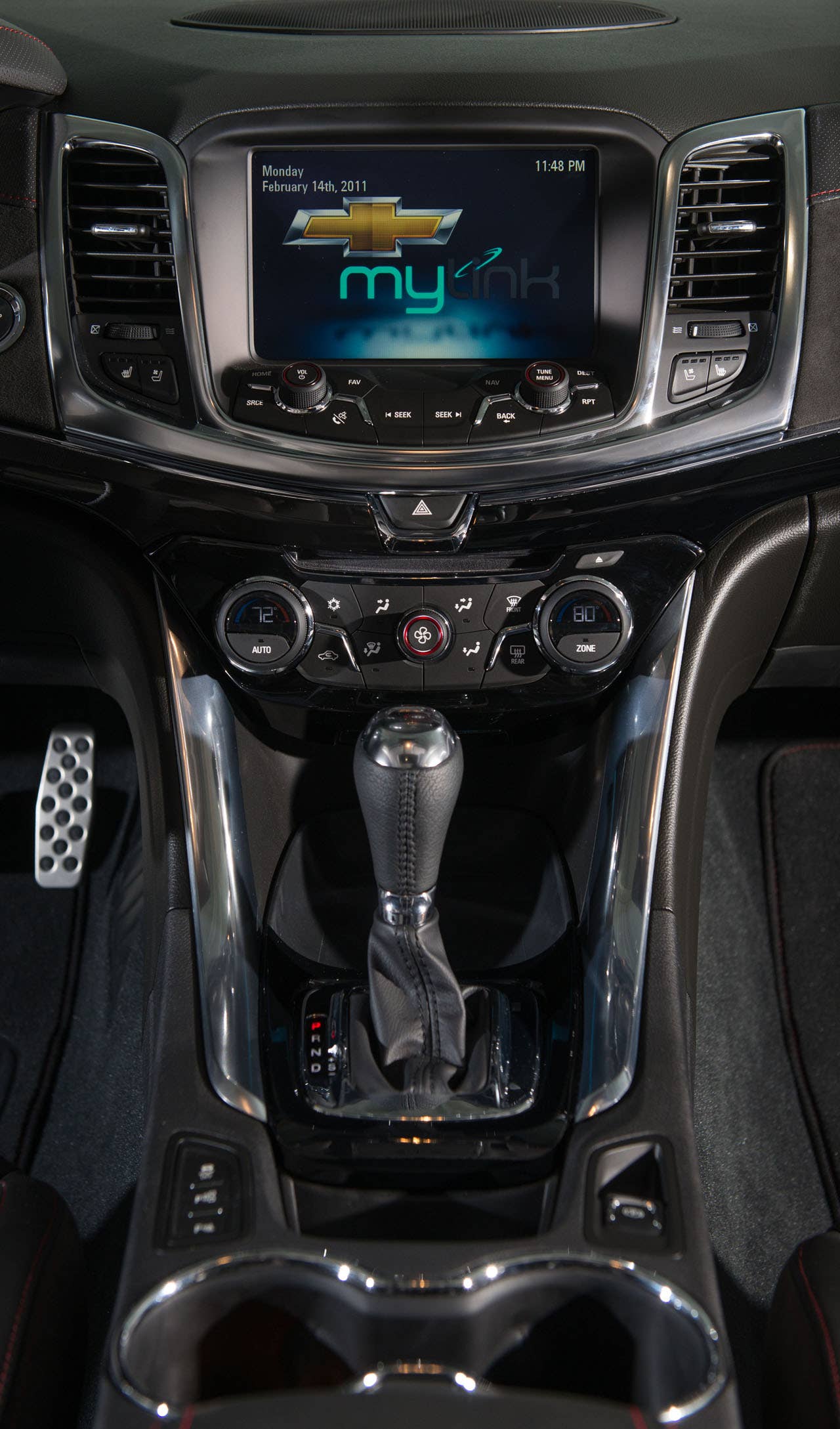 The 2014 Chevrolet SS is Chevrolet's first V-8, rear-wheel-drive performance sedan in almost 20 years. The interior of the SS comfortably accommodates five adults. Leather seats are standard, as are eight-way power adjustable front bucket seats with additional side bolstering that hug the driver and front passenger in tight-handling situations. The Chevrolet SS also features Chevrolet MyLink, push-button start, forward Collision Alert, Lane Departure Warning and Side Blind Zone Alert. (Photo by Steve Fecht for Chevrolet)