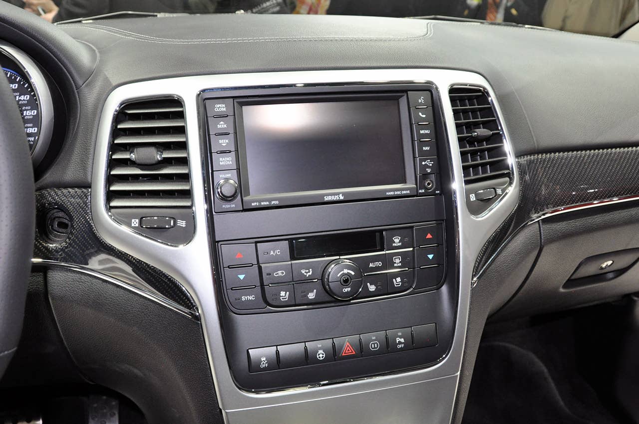 2012 Jeep Grand Cherokee SRT8 infotainment and climate controls at the 2011 New York Auto Show