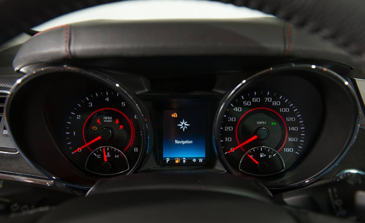 The 2014 Chevrolet SS is Chevrolet's first V-8, rear-wheel-drive performance sedan in almost 20 years. The interior of the SS comfortably accommodates five adults. Leather seats are standard, as are eight-way power adjustable front bucket seats with additional side bolstering that hug the driver and front passenger in tight-handling situations. The Chevrolet SS also features Chevrolet MyLink, push-button start, forward Collision Alert, Lane Departure Warning and Side Blind Zone Alert. (Photo by Steve Fecht for Chevrolet)