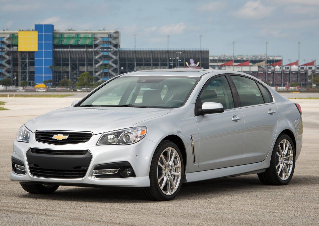 The 2014 Chevrolet SS - Chevrolet's first V-8, rear-wheel-drive performance sedan in 18 years -  debuts at the Daytona International Speedway Friday, February 15, 2013 in Daytona Beach, Florida. The Chevrolet SS is powered by the LS3 Chevrolet V-8, expected to deliver 415 horsepower and 415 lb-ft of torque. It will accelerate from 0 to 60 mph in about five seconds. The 2014 Chevrolet SS will be available in the fourth quarter of 2013.  (Photo by Steve Fecht for Chevrolet)
