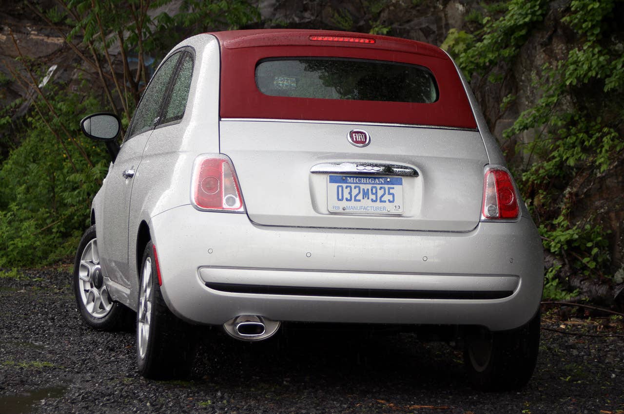 2012 Fiat 500C rear 3/4 view