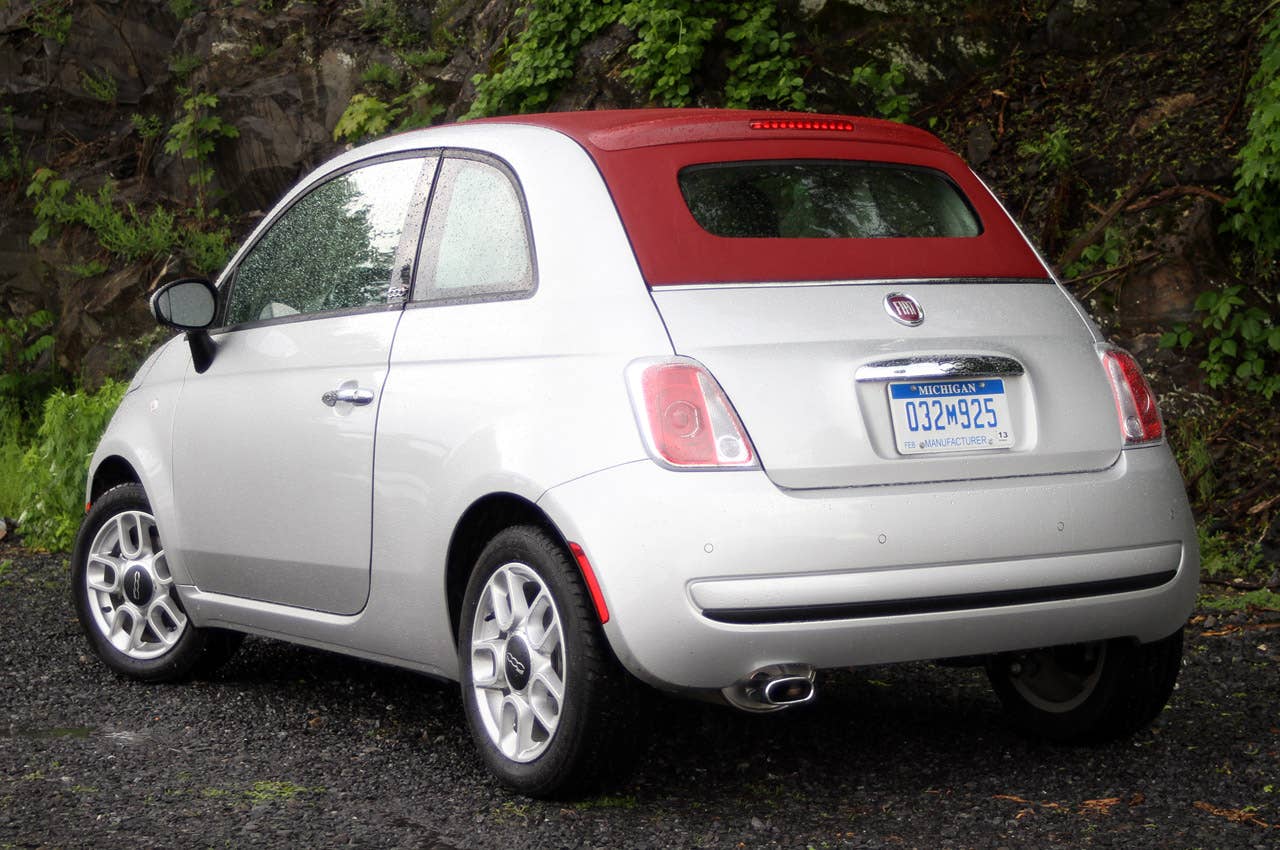 2012 Fiat 500C rear 3/4 view
