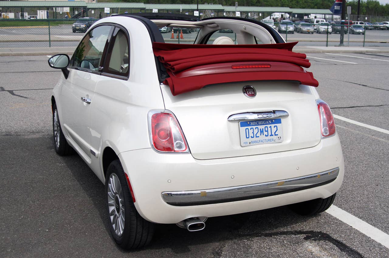 2012 Fiat 500C rear 3/4 view