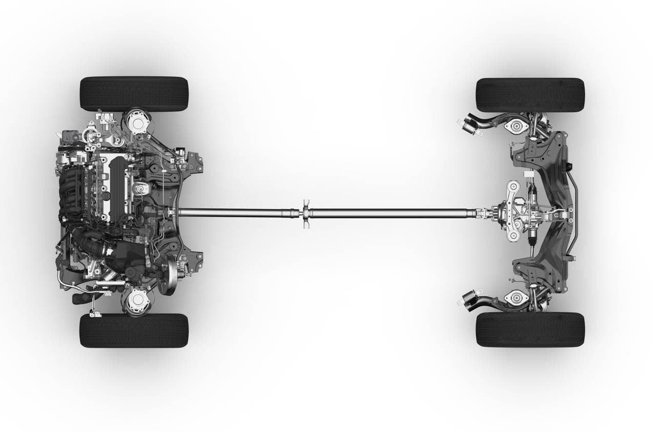 2012 Honda CR-V technical illustration: drivetrain illustration of model with Real Time AWD (top view)
