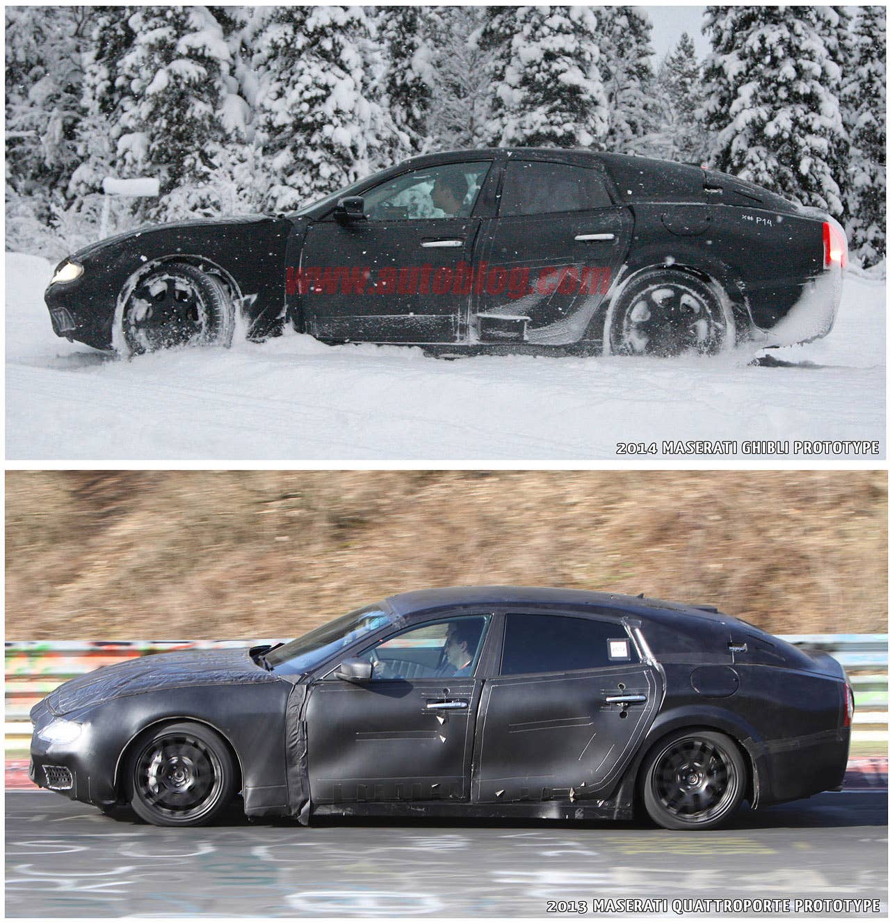 2014 Maserati Ghibli prototype compared to 2014 Quattroporte prototype