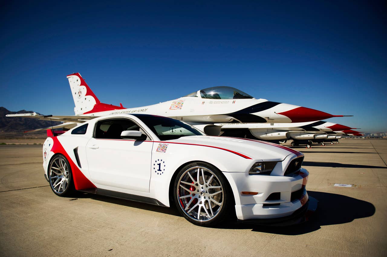 The engineering and design teams at Ford Motor Company have produced a unique U.S. Air Force Thunderbirds Edition 2014 Ford Mustang GT. This car will be donated by Ford to be sold at the Gathering of Eagles charity event on Thursday, Aug. 1 during the Experimental Aircraft Association (EAA) AirVenture Oshkosh 2013 - the World's Greatest Aviation Celebration. (07/01/2013)