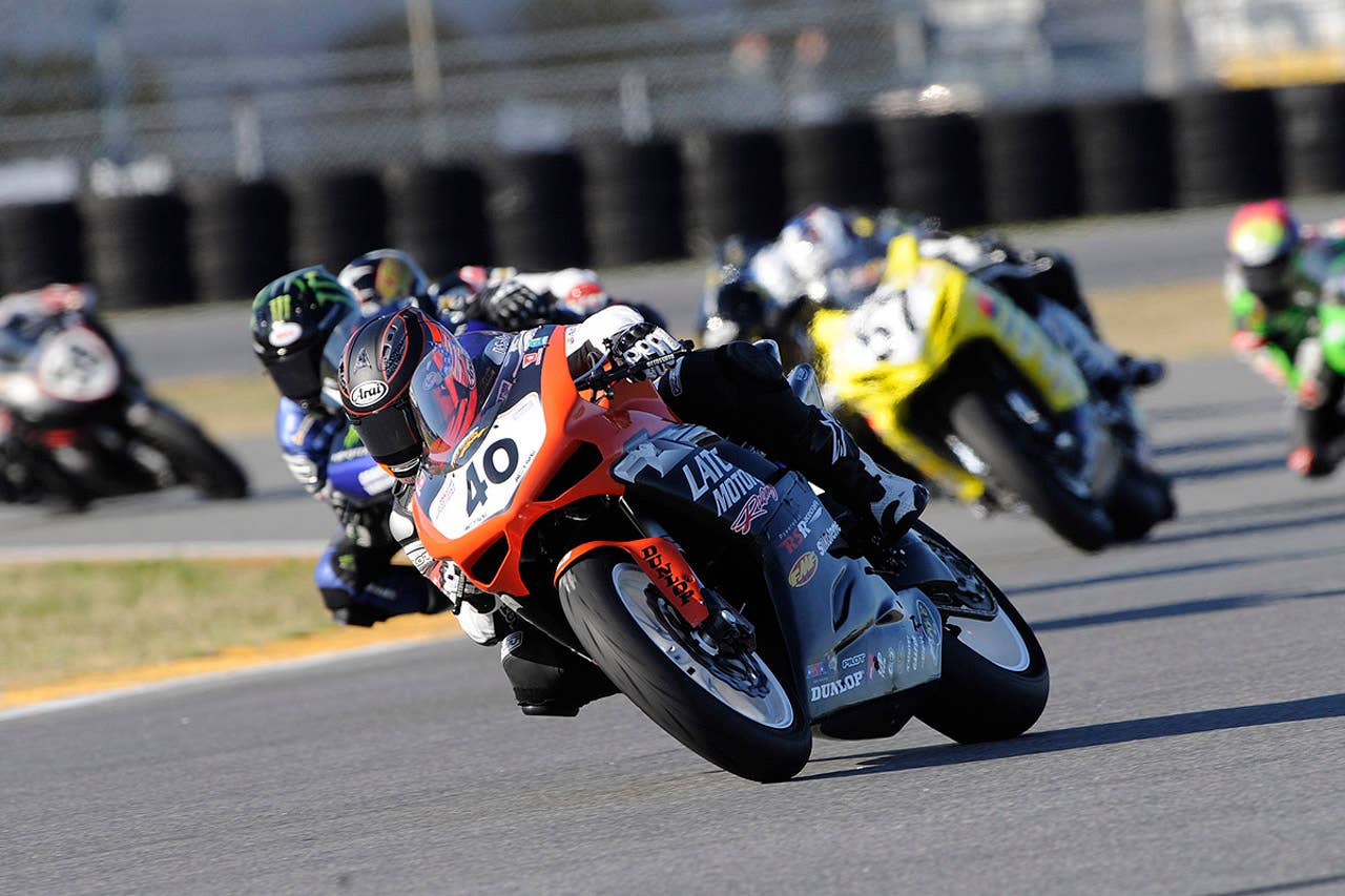 Jason DiSalvo leads the Daytona 200