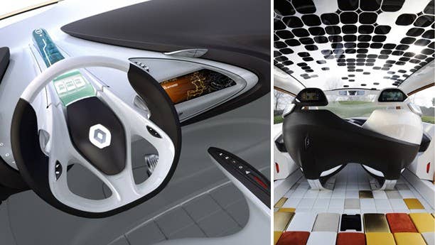 Being bastions of style and taste, the French are always good for a classy, clean and modern interior, and the Renault R-Space concept keeps with tradition. Although the interior is far from traditional. An elongated instrument panel forms a teardrop shape as it moves away from the steering wheel, while a multi-colored tile rear compartment forms an uncomfortable love-seat for two. More intriguing is the"DRIVINGECO²" system, which uses a range of cameras and sensors to detect everything from traffic lights to pedestrian crossings and alerts the driver of potential hazards. The system also awards points for eco-friendly driving, which kids in the back benefit from while playing a specialty developed video game.