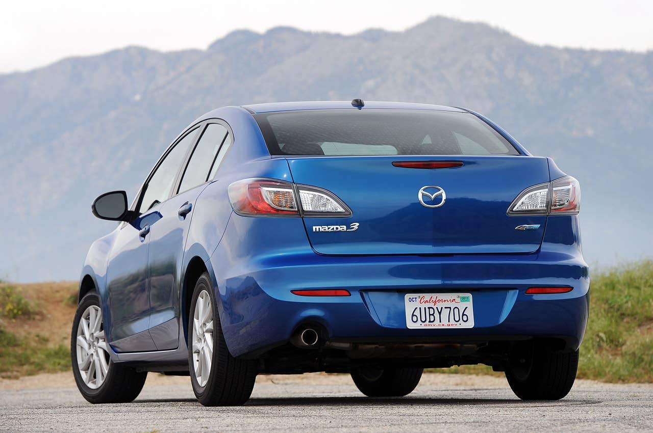 2012 Mazda3 Skyactiv rear 3/4 view