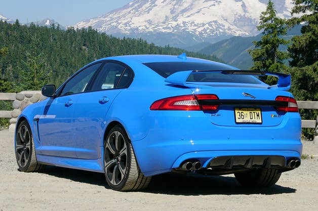 2013 Jaguar XFR-S rear 3/4 view