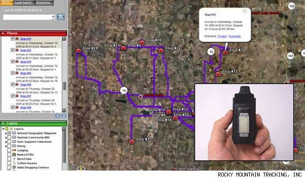 Rocky Mountain Tracking offers another unique GPS device called the Tracking Key. This unit ships with a USB connector which, when plugged into your PC, rebuilds all travel activity and presents them in custom reports and animated map routes. Another nifty feature is the built-in motion detector which extends the life of the AAA batteries which power the unit.  Best of all--or worst of all, depending on your point of view--the Tracking Key is water resistant and equipped with a powerful magnet, used to mount the unit. In other words: no fussy instillation required. You can be on your way to stalking your prey in less than a day! (Our words, not theirs).