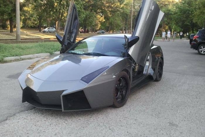 Mitsubishi Eclipse turned Lamborghini Aventador front 3/4