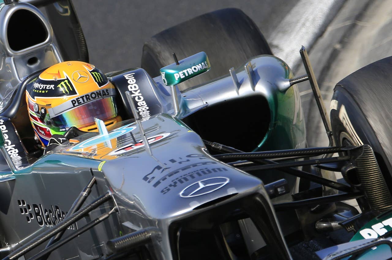 Mercedes'  British driver Lewis Hamilton  drives at the Hungaroring circuit in Budapest on July 28, 2013 during the Hungarian Formula One Grand Prix. AFP PHOTO / ALEXANDER KLEINALEXANDER KLEIN/AFP/Getty Images