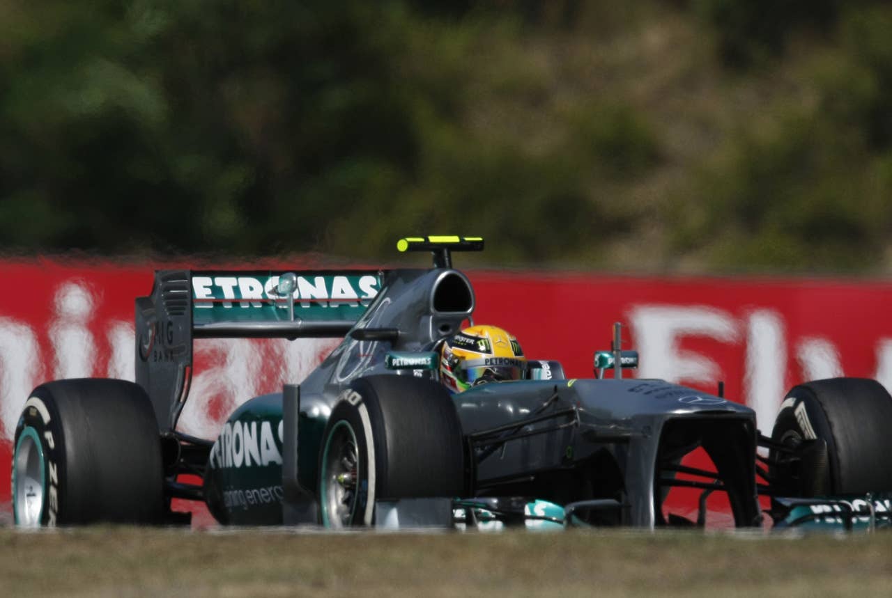 Mercedes'  British driver Lewis Hamilton drives  at the Hungaroring circuit in Budapest on July 28, 2013 during the Hungarian Formula One Grand Prix.     AFP PHOTO / FERENC ISZABors Isza Ferenc/AFP/Getty Images