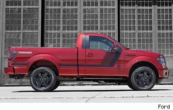 Under the F-150 Tremor's blackout hood is a turbocharged Ecoboost V-6 producing an impressive 365 horsepower at 5,000 rpm and 420 lb-ft of torque at a low 2,500 rpm. It comes standard with a six-speed automatic transmission. Other than the the Ecoboost engine and a performance-minded 4.10 rear axle, no significant mechanical modifications were made to the short-wheelbase, standard-cab F-150. This preserves the truck's high towing rating of over 8,000 pounds.  The Tremor will be available with two-wheel driver or four-wheel drive, and fuel economy is expected to match the 16 city / 22 highway (18 combined) for two-wheel driver models, and 15 city / 21 highway (17 combined) for four-wheel drive models.  Pricing will be announced closer to the model's launch this fall.