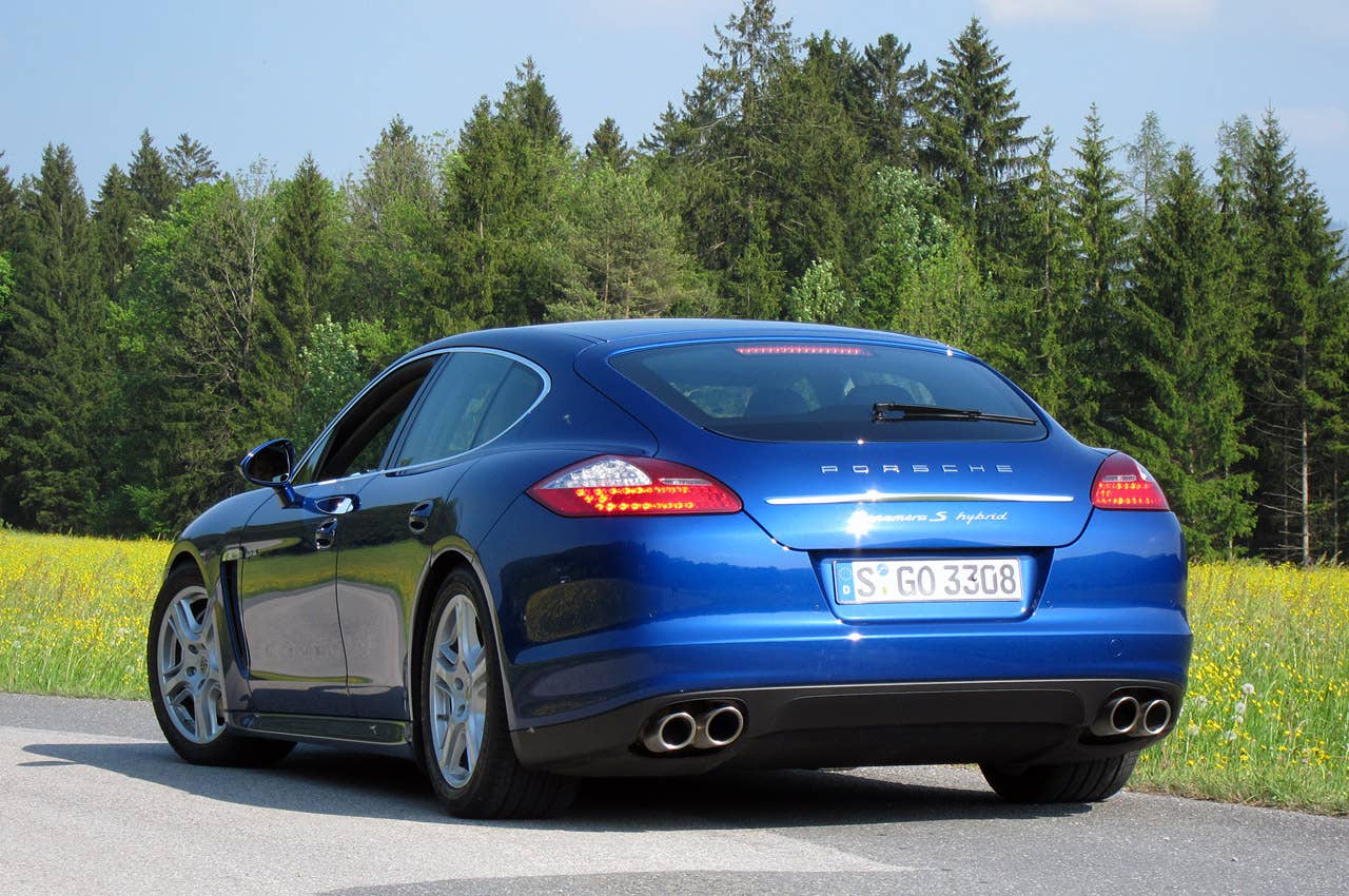 2012 Porsche Panamera S Hybrid rear 3/4 view