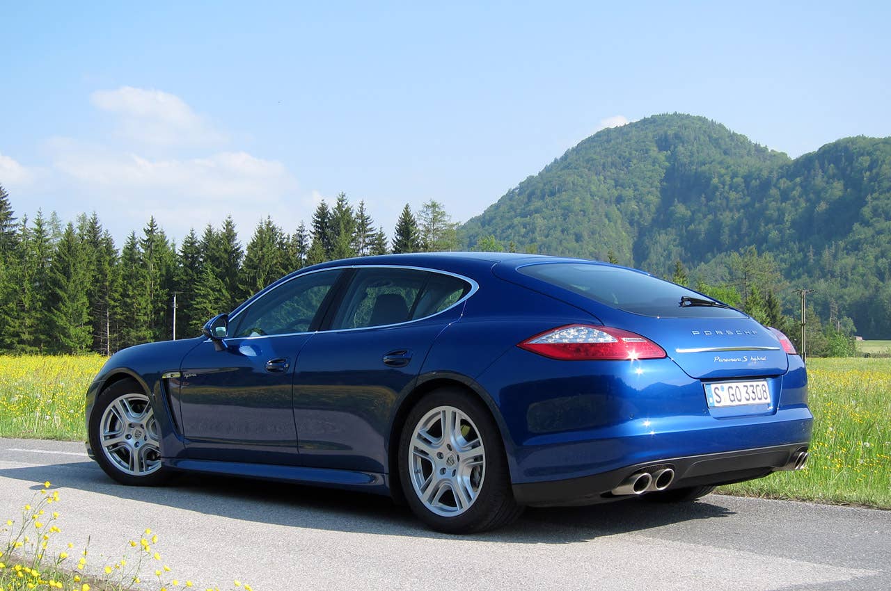 2012 Porsche Panamera S Hybrid rear 3/4 view